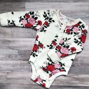 Cream and Red Floral Buttoned Up Onesie